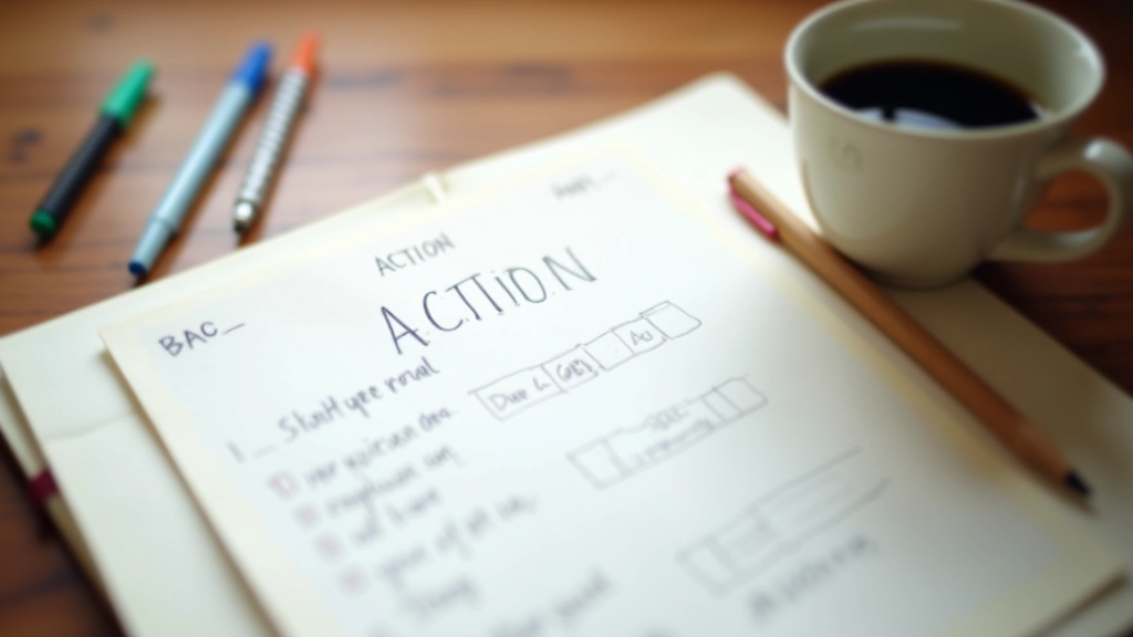 Detailed action plan written in notebook showing numbered steps, time blocks, and checkmarks indicating completed daily actions
