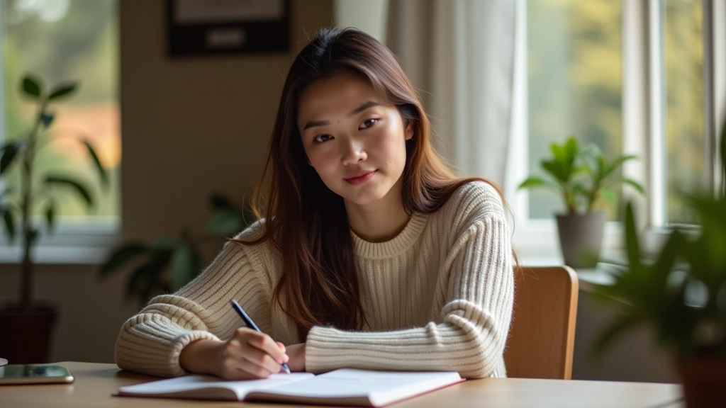 Person writing reflective notes about progress and goals in journal